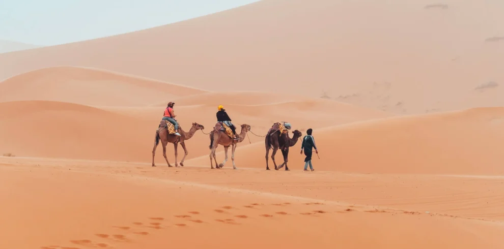 Tourists-on-a-Camel-Trek-Across-the-Sahara-Desert